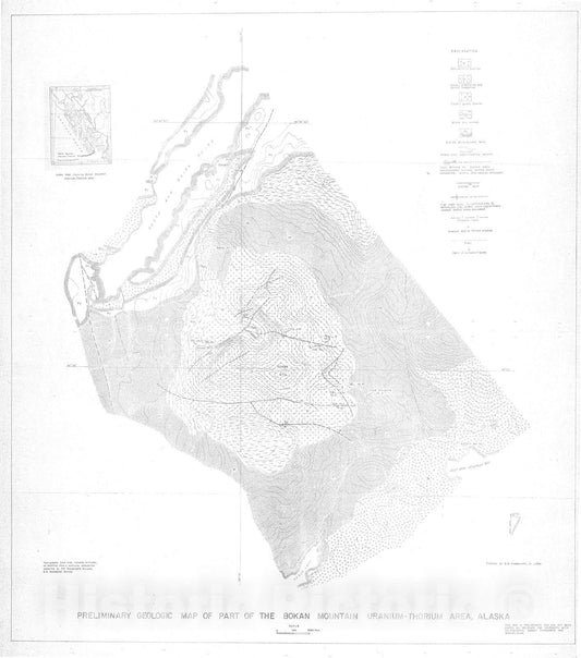 Map : Preliminary geologic map of part of the Bokan Mountain uranium-thorium area, Alaska, 1957 Cartography Wall Art :