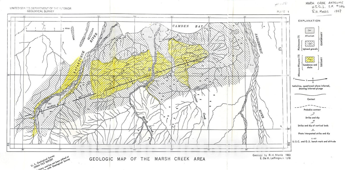 Map : Reconnaissance study of the Marsh anticline, northern Alaska, 1957 Cartography Wall Art :
