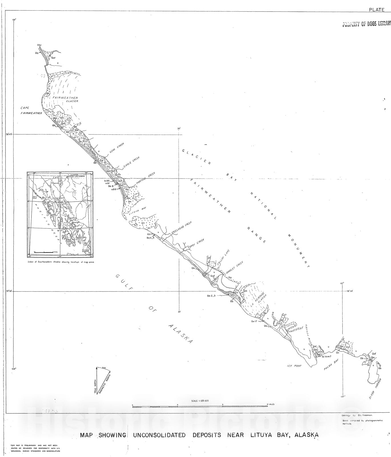 Map : Ilmenite-bearing beach sands near Lituya Bay, Alaska, 1957 Cartography Wall Art :