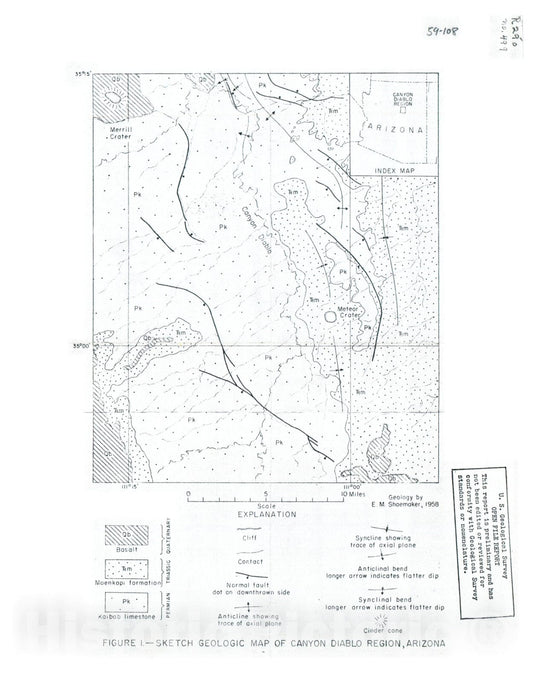 Map : Impact mechanics at Meteor Crater, Arizona, 1959 Cartography Wall Art :