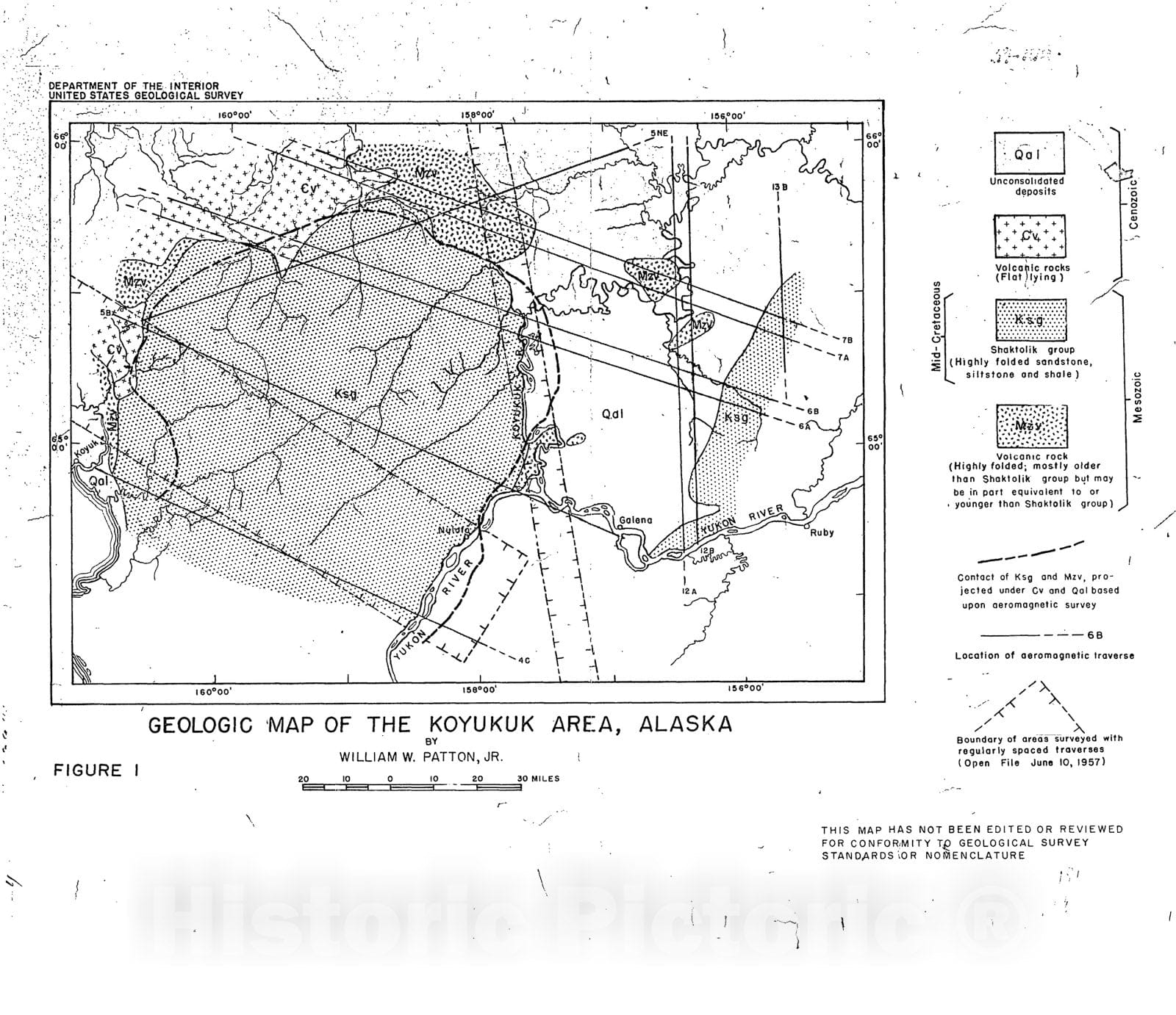 Map : Preliminary interpretation of total intensity aeromagnetic profiles of the Koyukuk area, Alaska, 1959 Cartography Wall Art :
