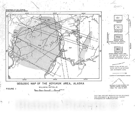 Map : Preliminary interpretation of total intensity aeromagnetic profiles of the Koyukuk area, Alaska, 1959 Cartography Wall Art :