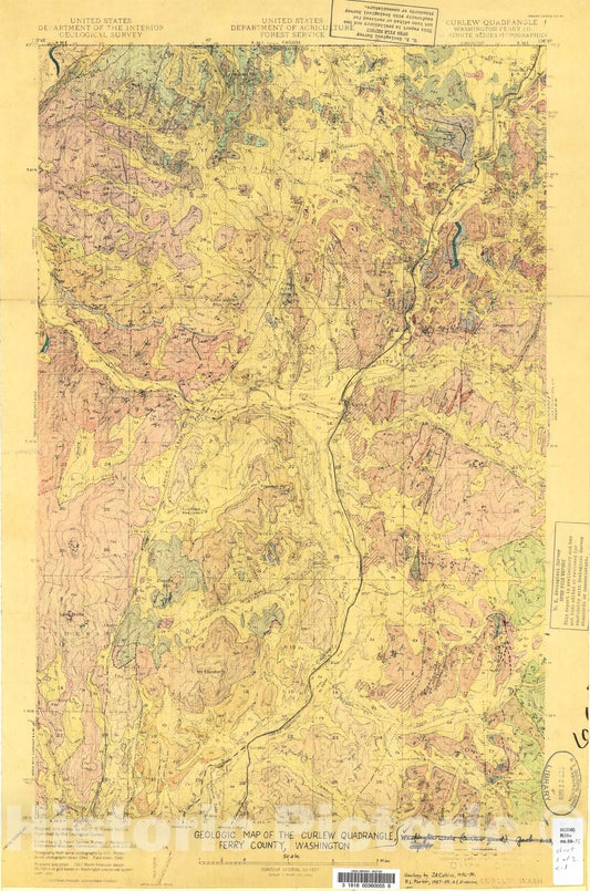 Map : Geologic map of the Curlew quadrangle, Ferry County, Washington, 1959 Cartography Wall Art :