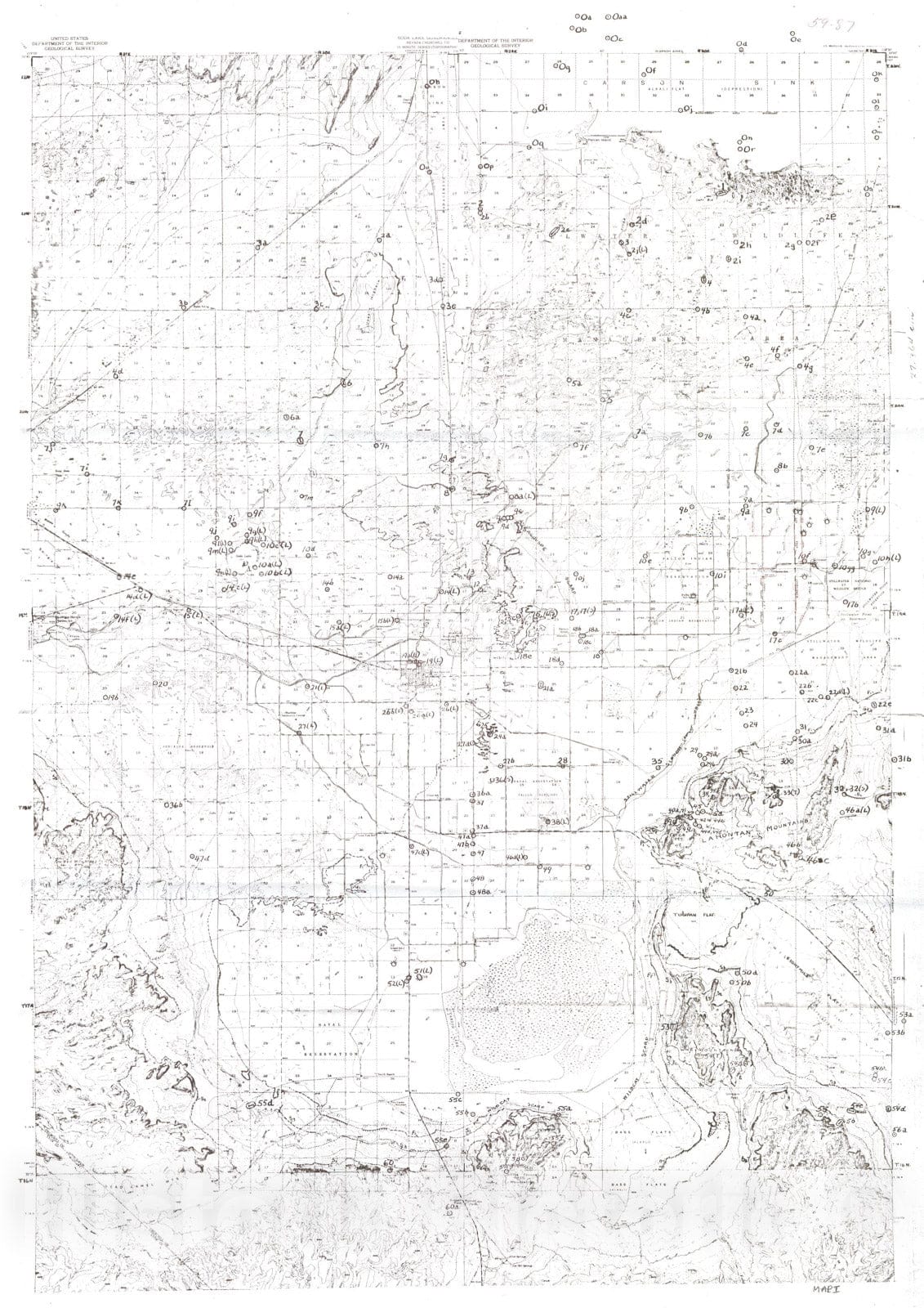 Map : Stratigraphic sections, well logs, and soil-profile sections in the southern Carson Desert, near Fallon, Nevada, 1959 Cartography Wall Art :