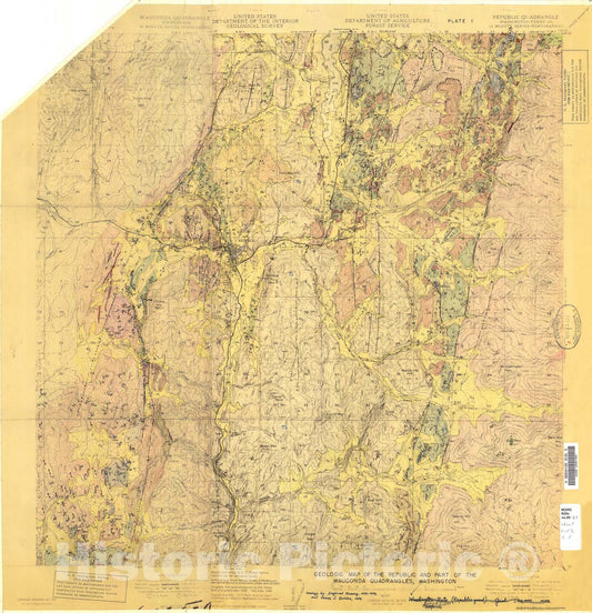 Map : Geologic map of the Republic and part of the Wauconda quadrangles, Washington, 1959 Cartography Wall Art :
