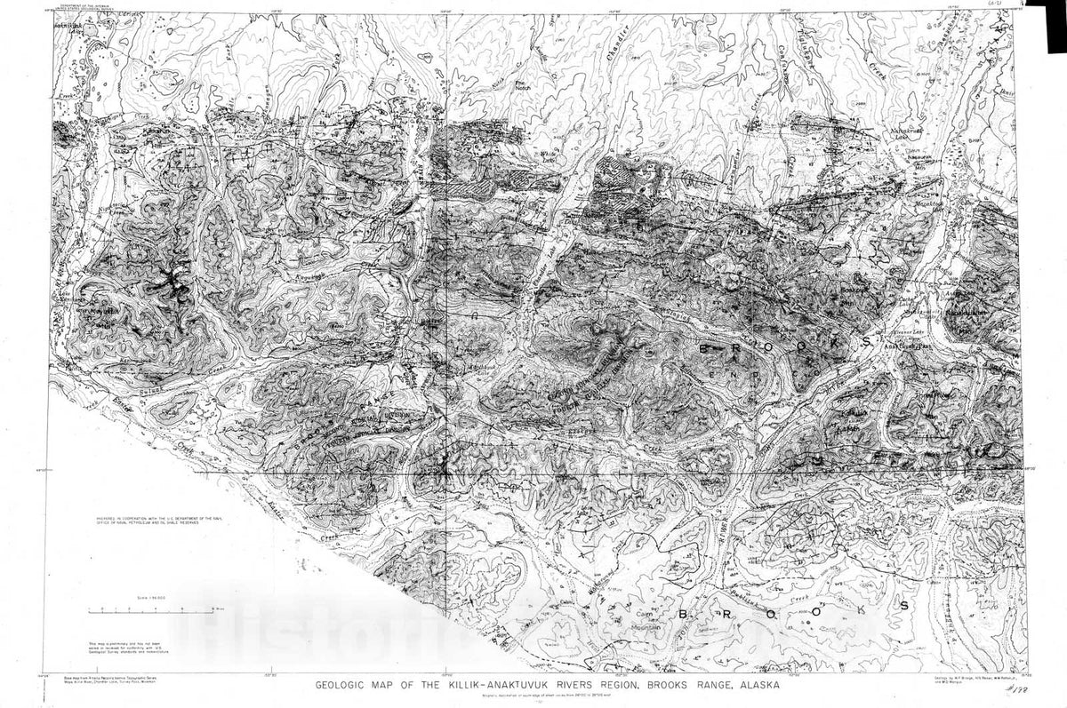 Map : Geologic map of the Killik-Anaktuvuk Rivers region, Brooks Range, Alaska, 1960 Cartography Wall Art :
