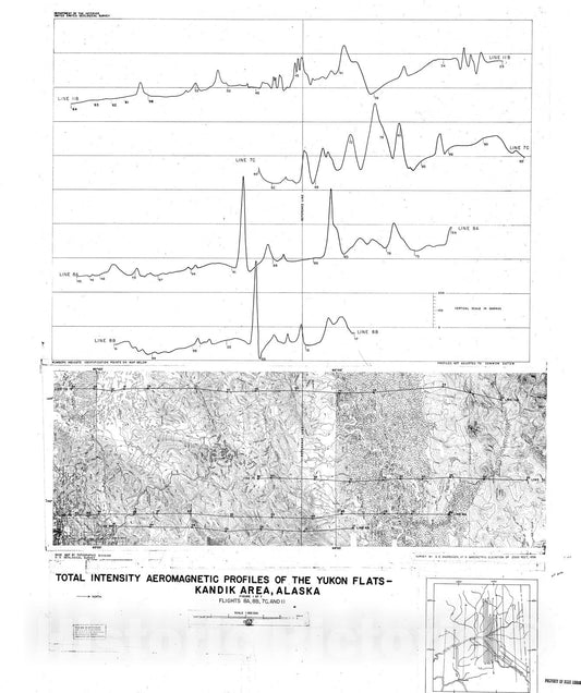 Map : Total intensity aeromagnetic profiles of the Yukon Flats-Kandik area, Alaska, 1960 Cartography Wall Art :