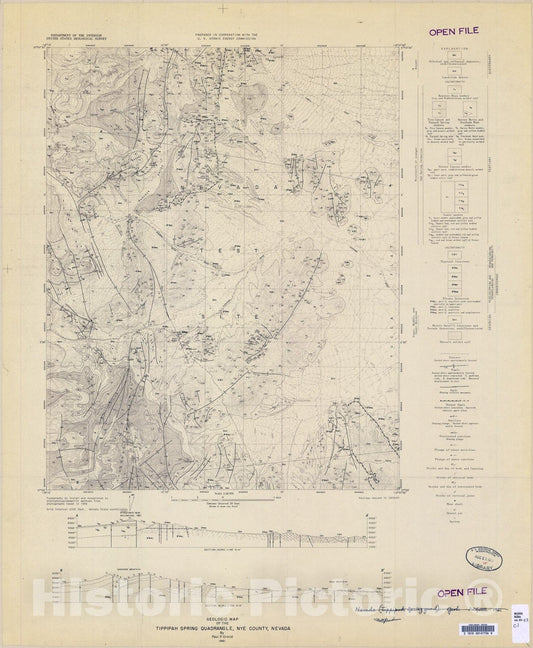 Map : Geologic map of the Tippipah Spring quadrangle, Nye County, Nevada, 1961 Cartography Wall Art :