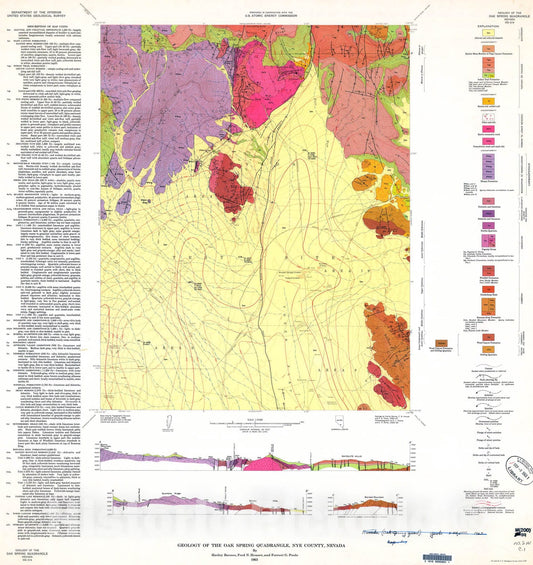 Map : Geologic map of the Oak Spring quadrangle, Nye County, Nevada, 1961 Cartography Wall Art :