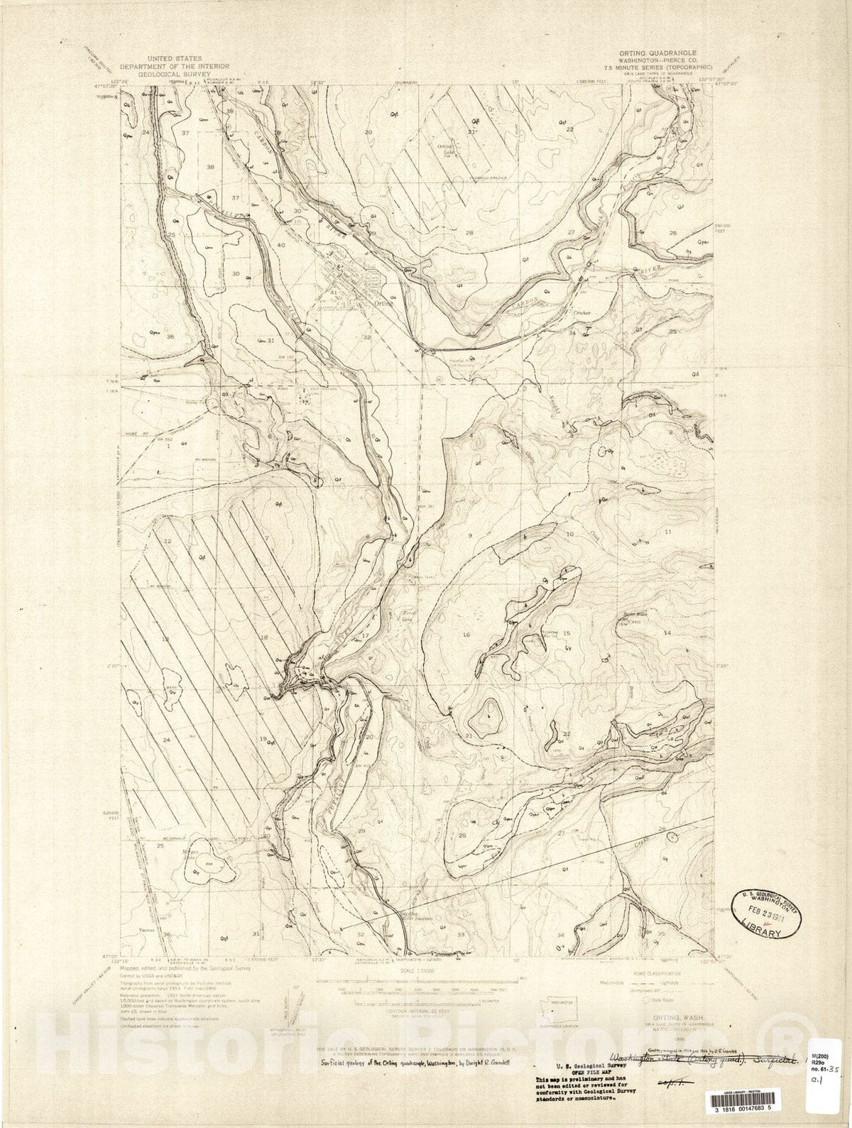 Map : Surficial geology of the Orting quadrangle, Washington, 1961 Cartography Wall Art :