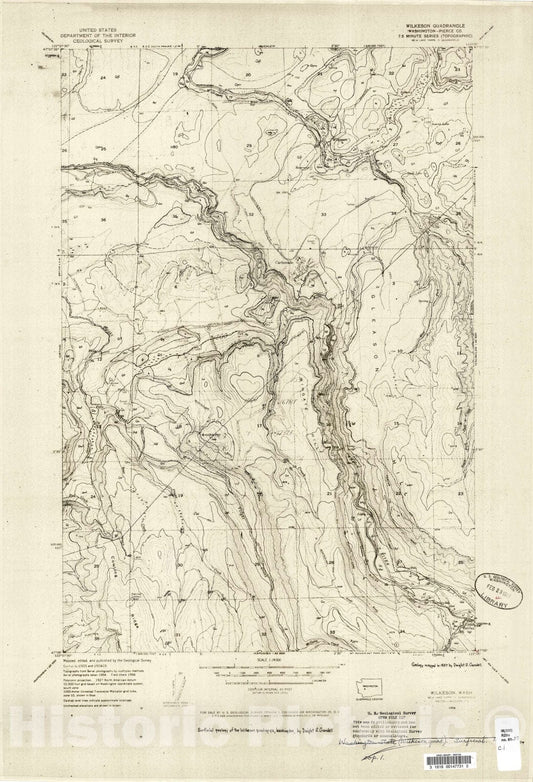 Map : Surficial geology of the Wilkeson quadrangle, Washington, 1961 Cartography Wall Art :