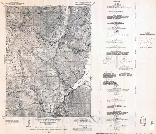 Map : Geologic map of the Aspen Grove quadrangle, Utah, 1961 Cartography Wall Art :