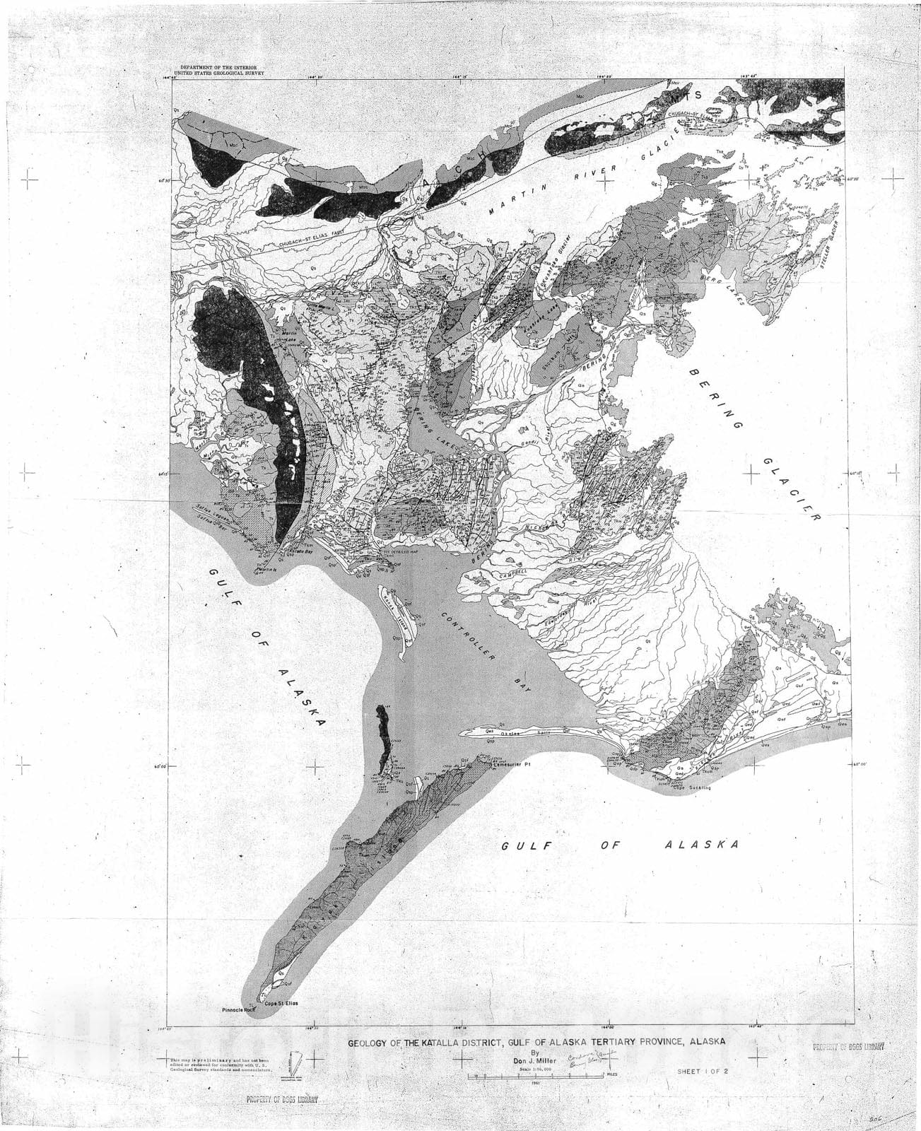 Map : Geology of the Katalla district, Gulf of Alaska Tertiary province, Alaska, 1961 Cartography Wall Art :
