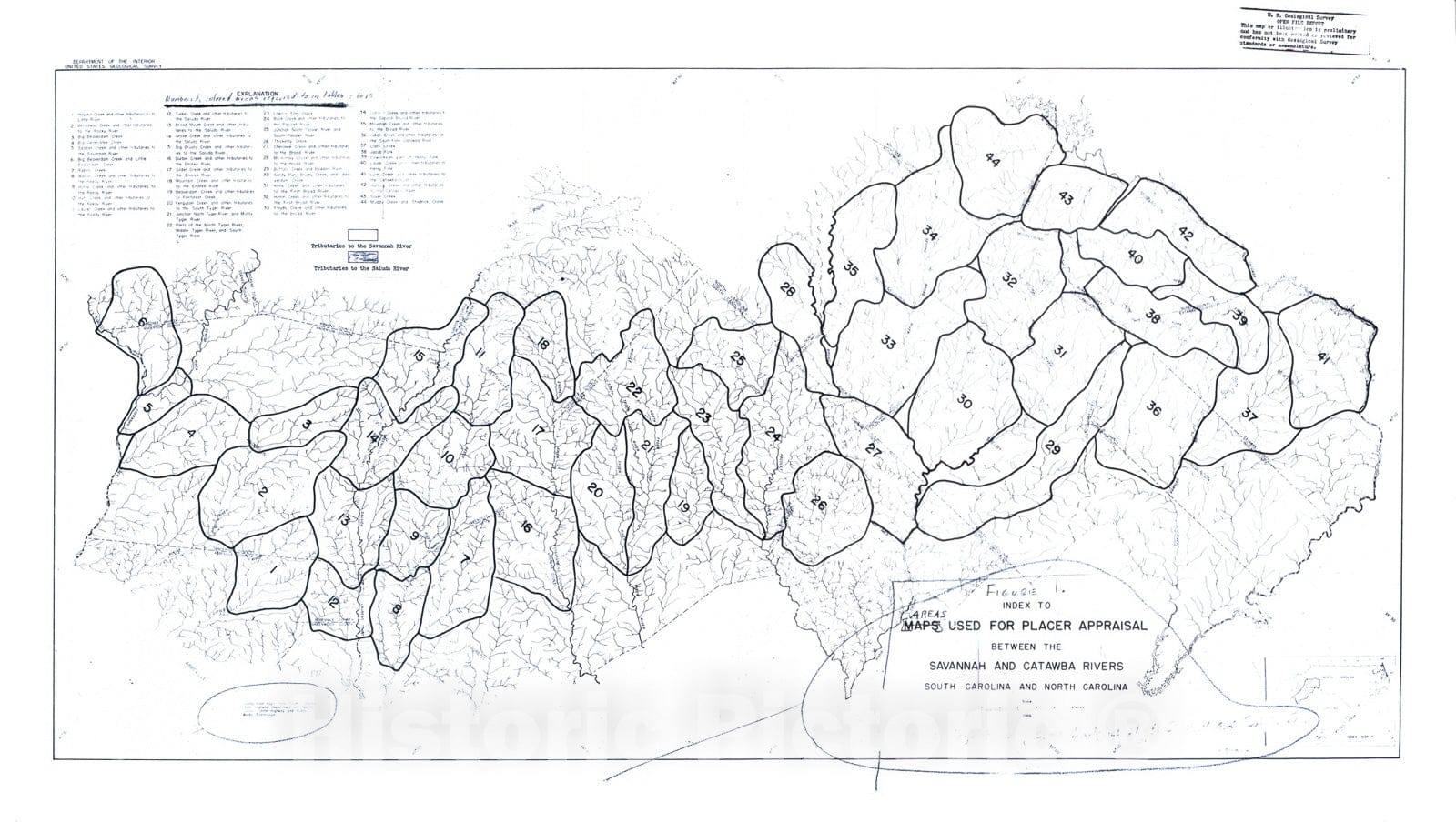 Map : Description, composition, and tenor of unconsolidated sediments in monazite-bearing tributaries to the Savannah and Saluda Rivers, 1962 Cartography Wall Art :