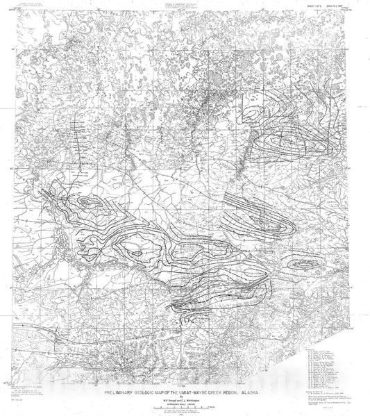 Map : Preliminary geologic map of the Umiat-Maybe Creek region, Alaska, 1963 Cartography Wall Art :