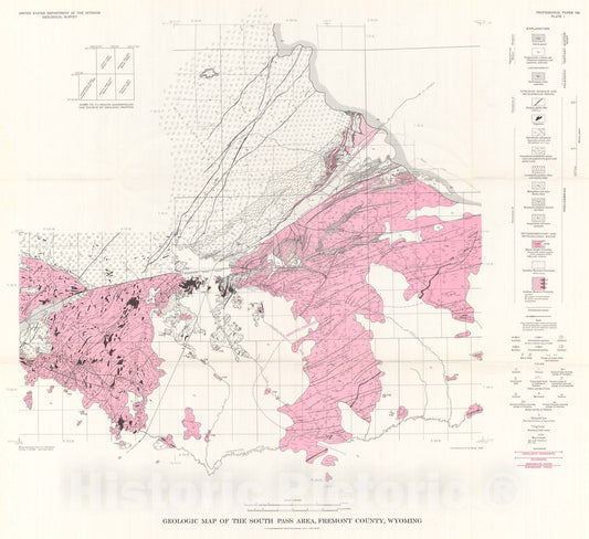 Map : Large uraniferous springs and associated uranium minerals, Shirley Mountains, Carbon County, Wyoming -- a preliminary report, 1963 Cartography Wall Art :