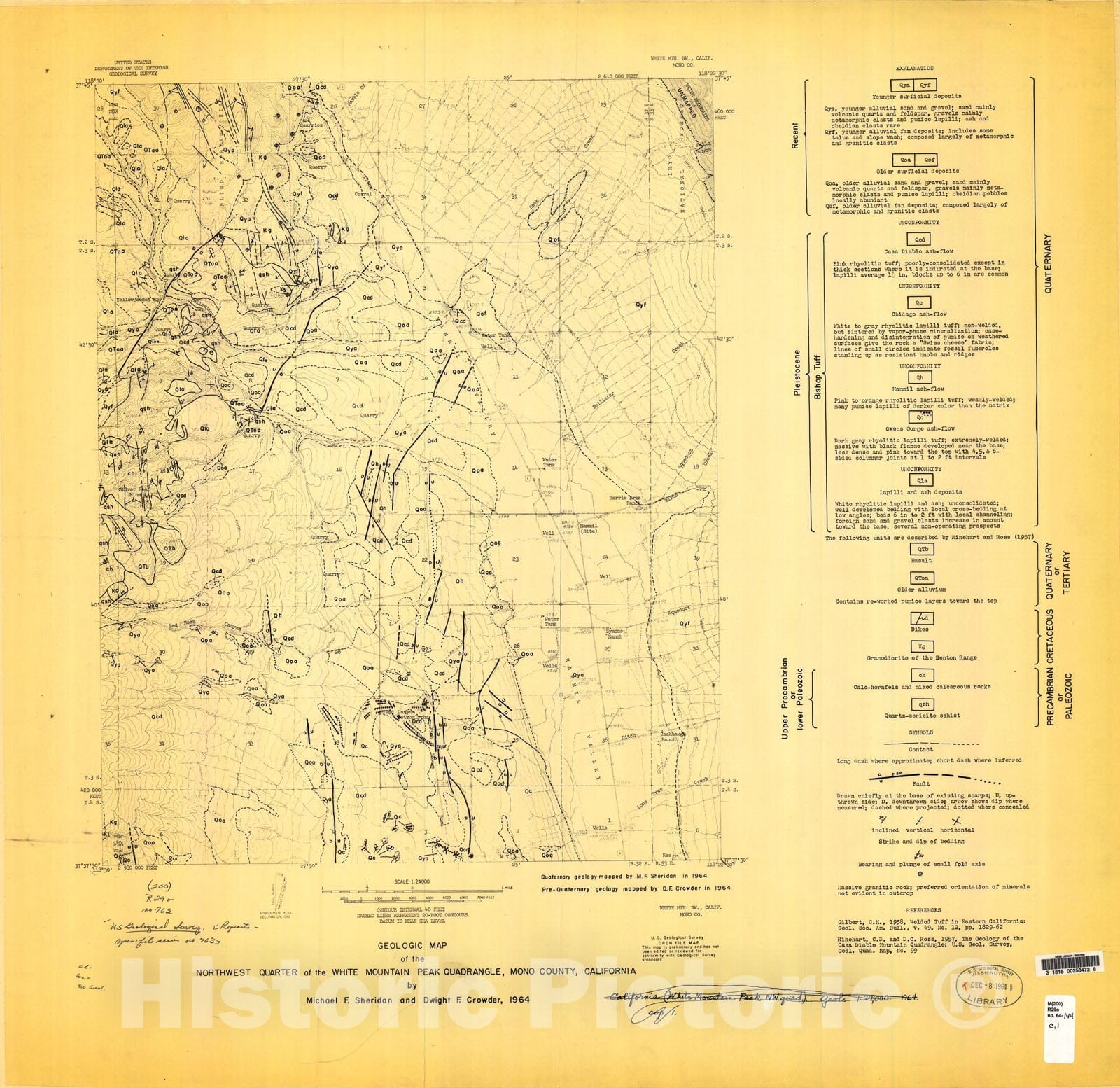 Map : Geologic map of the northwest quarter of the White Mountain Peak quadrangle, Mono County, California, 1964 Cartography Wall Art :