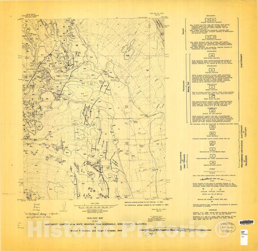 Map : Geologic map of the northwest quarter of the White Mountain Peak quadrangle, Mono County, California, 1964 Cartography Wall Art :