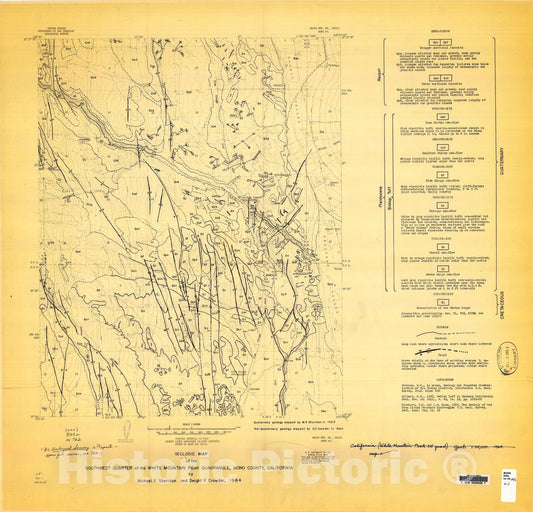 Map : Geologic map of the southwest quarter of the White Mountain Peak quadrangle, Mono County, California, 1964 Cartography Wall Art :