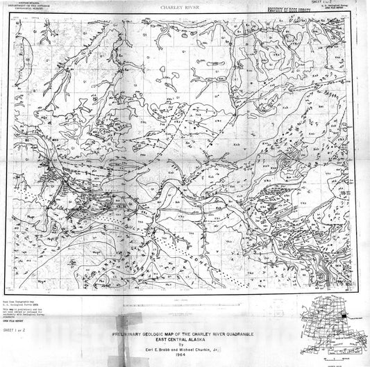 Map : Preliminary geologic map of the Charley River quadrangle, east central Alaska, 1964 Cartography Wall Art :