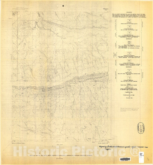 Map : Geologic map of the Bates Creek quadrangle, Carbon and Natrona Counties, Wyoming, 1964 Cartography Wall Art :