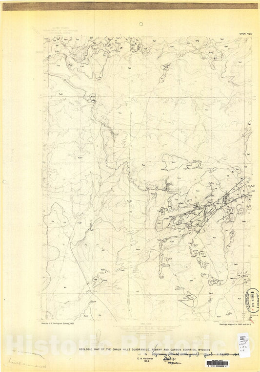 Map : Geologic map of the Chalk Hills quadrangle, Albany and Carbon Counties, Wyoming, 1964 Cartography Wall Art :