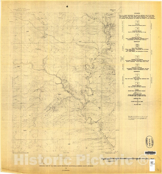Map : Geologic map of the Moss Agate Reservoir quadrangle, Carbon County, Wyoming, 1964 Cartography Wall Art :