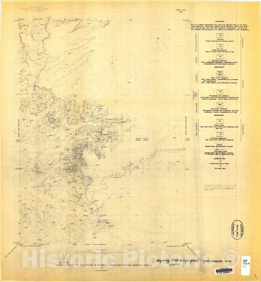 Map : Geologic map of the Mud Springs quadrangle, Carbon and Natrona Counties, Wyoming, 1964 Cartography Wall Art :