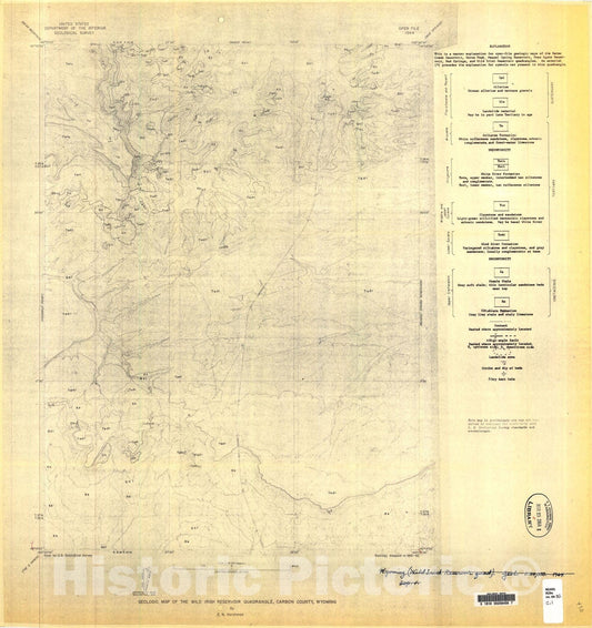 Map : Geologic map of the Wild Irish Reservoir quadrangle, Carbon County, Wyoming, 1964 Cartography Wall Art :