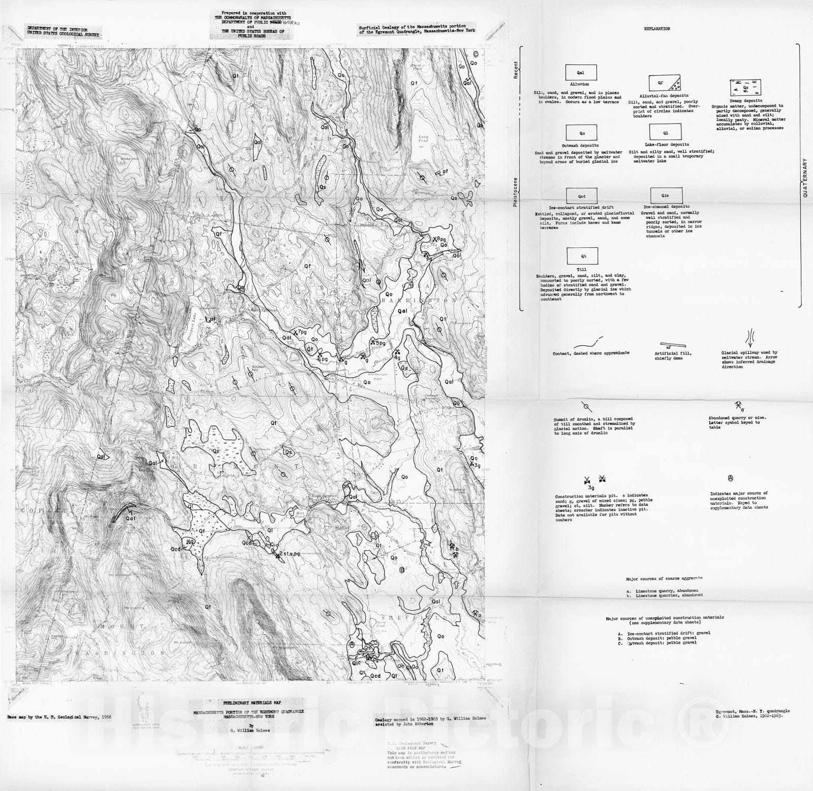 Map : Preliminary materials map, Massachusetts portion of the Egremont quadrangle, Massachusetts - New York, 1963 Cartography Wall Art :