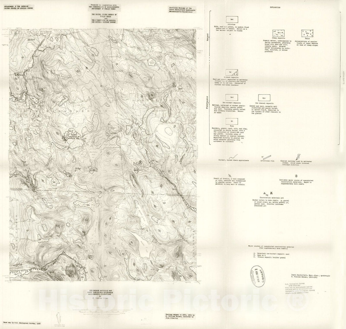 Map : Preliminary materials map, South Sandisfield quadrangle, Massachusetts, 1964 Cartography Wall Art :