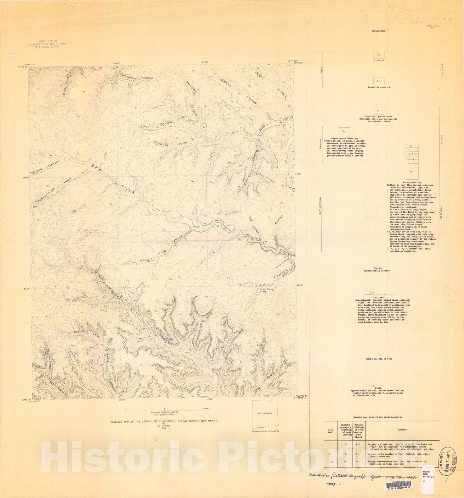 Map : Geologic map of the Catskill NE quadrangle, Colfax County, New Mexico, 1965 Cartography Wall Art :