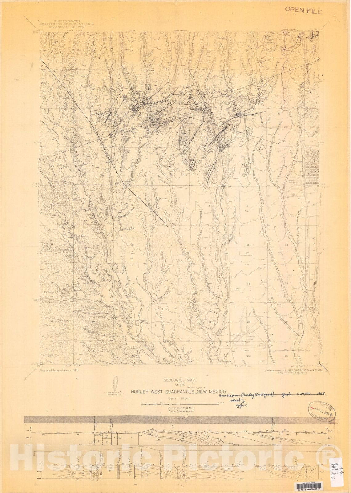 Map : Geologic map of the Hurley West quadrangle, Grant County, New Mexico, 1965 Cartography Wall Art :
