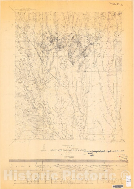 Map : Geologic map of the Hurley West quadrangle, Grant County, New Mexico, 1965 Cartography Wall Art :