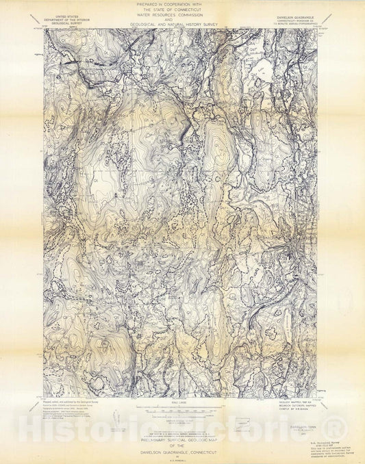 Map : Preliminary surficial geologic map of the Danielson quadrangle, Connecticut, 1965 Cartography Wall Art :