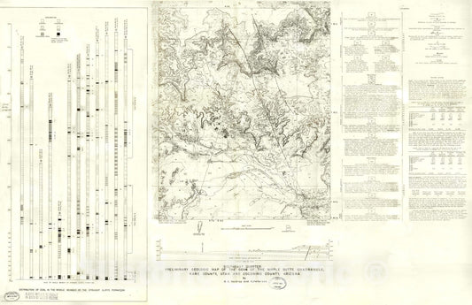 Map : Preliminary geologic map of the southeast quarter of the Nipple Butte quadrangle, Kane County, Utah and Coconino County, Arizona, 1965 Cartography Wall Art :
