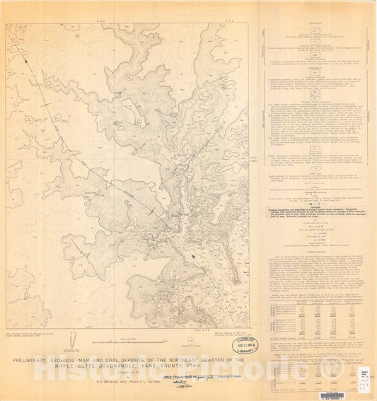 Map : Preliminary geologic map and coal deposits of the northeast quarter of the Nipple Butte quadrangle, Kane County, Utah, 1965 Cartography Wall Art :