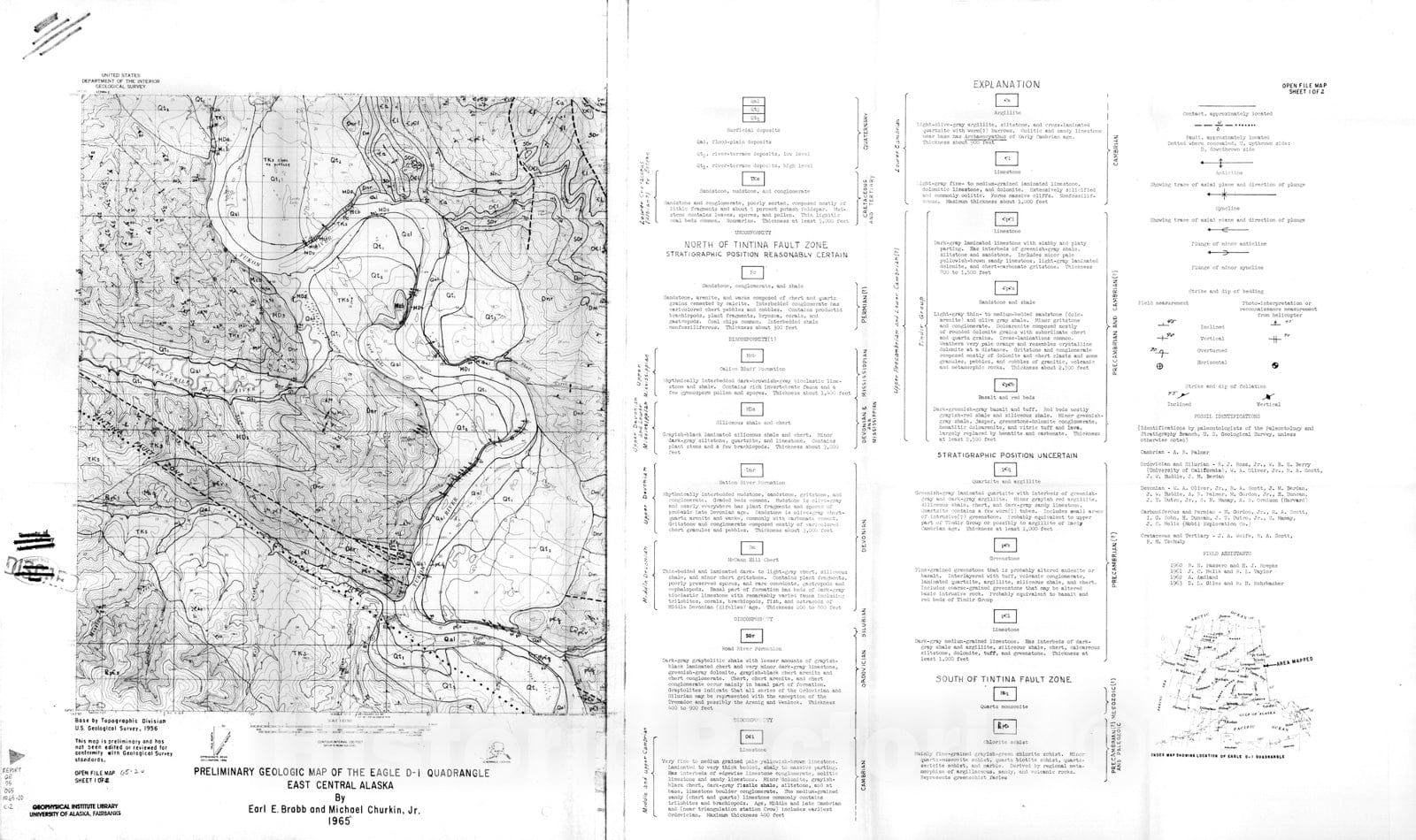 Map : Preliminary geologic map of the Eagle D-1 quadrangle, east central Alaska, 1965 Cartography Wall Art :