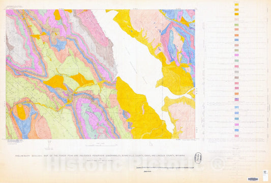 Map : Preliminary geologic map of the Poker Peak and Palisades Reservoir quadrangles, Bonneville County, Idaho and Lincoln County, Wyoming, 1965 Cartography Wall Art :