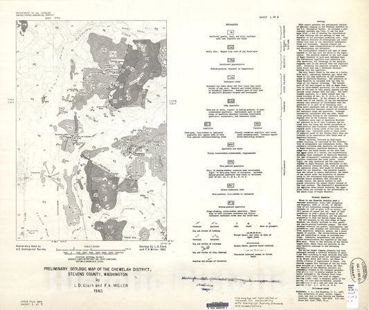 Map : Preliminary geologic map of the Chewelah district, Stevens County, Washington, 1965 Cartography Wall Art :