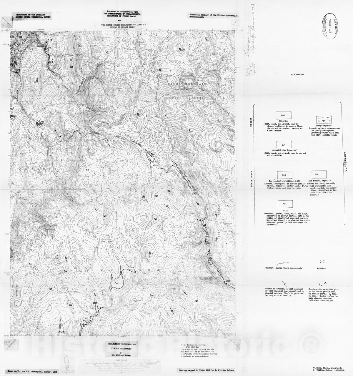 Map : Preliminary materials map, Windsor quadrangle [Massachusetts], 1965 Cartography Wall Art :