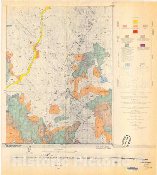 Map : Preliminary geologic map of the northwest quarter of the Hot Sulphur Springs quadrangle, Grand County, Colorado, 1965 Cartography Wall Art :