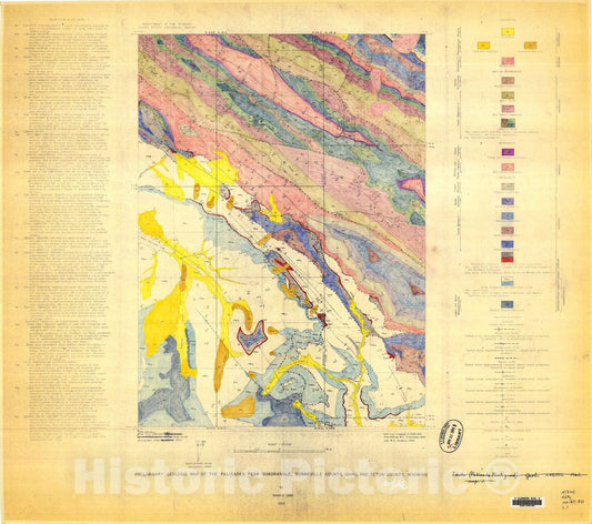 Map : Preliminary geologic map of the Palisades Peak quadrangle, Bonneville County, Idaho, and Teton County, Wyoming, 1965 Cartography Wall Art :