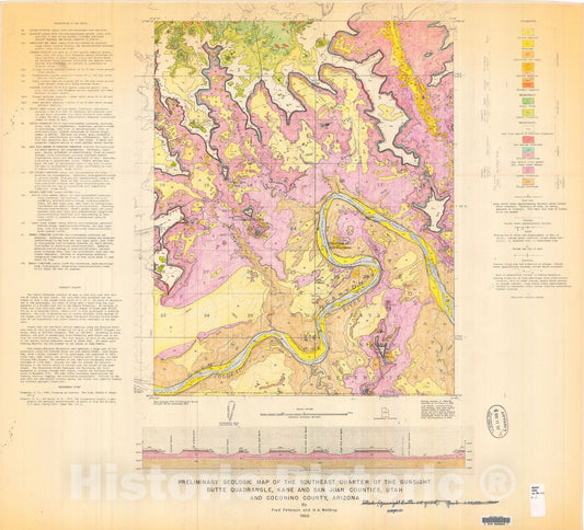 Map : Preliminary geologic map of the southeast quarter of the Gunsight Butte quadrangle, Kane and San Juan Counties, Utah, and Coconino County, Arizona, 1966 Cartography Wall Art :