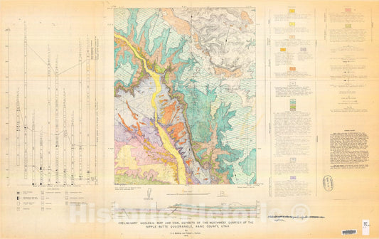 Map : Preliminary geologic map and coal deposits of the northwest quarter of the Nipple Butte quadrangle, Kane County, Utah, 1966 Cartography Wall Art :
