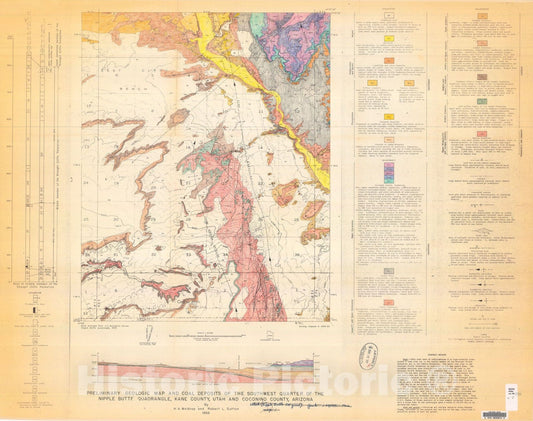 Map : Preliminary geologic map and coal deposits of the southwest quarter of the Nipple Butte quadrangle, Kane County, Utah and Coconino County, Arizona, 1966 Cartography Wall Art :