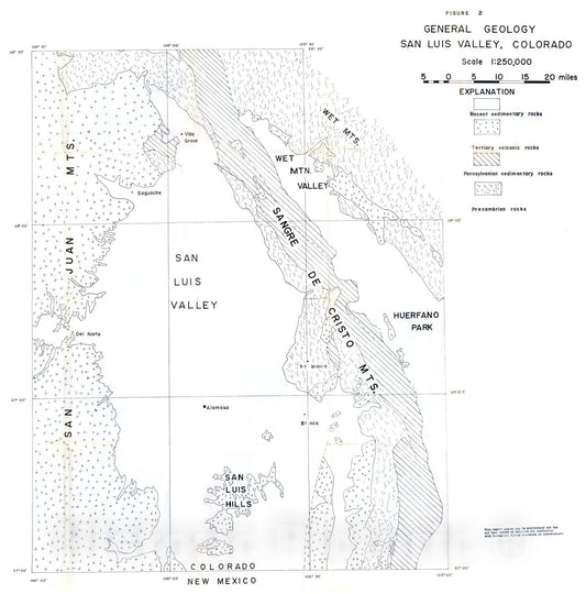 Map : Gravity survey in the San Luis Valley area, Colorado, 1965 Cartography Wall Art :