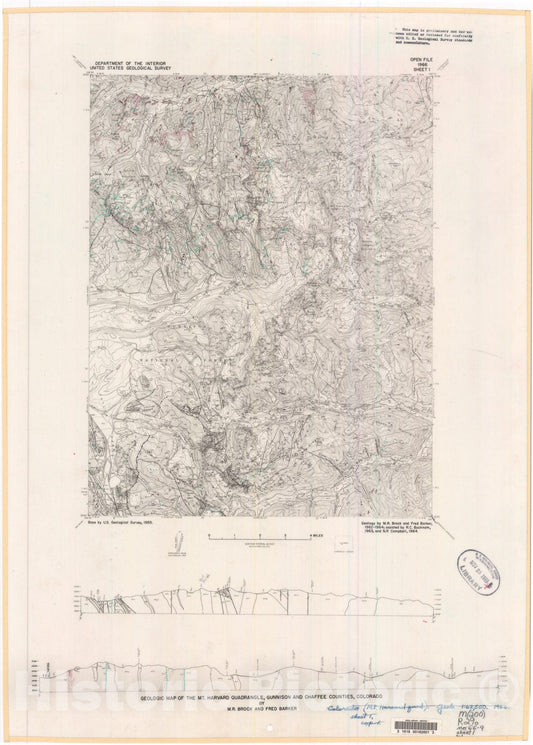 Map : Geologic map of the Mount Harvard quadrangle, Gunnison and Chaffee Counties, Colorado, 1966 Cartography Wall Art :