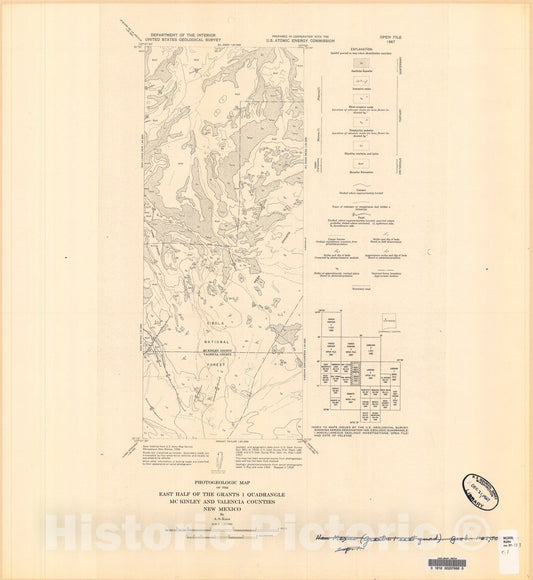 Map : Photogeologic map of the east half of the Grants one quadrangle, McKinley and Valencia Counties, New Mexico, one967 Cartography Wall Art :