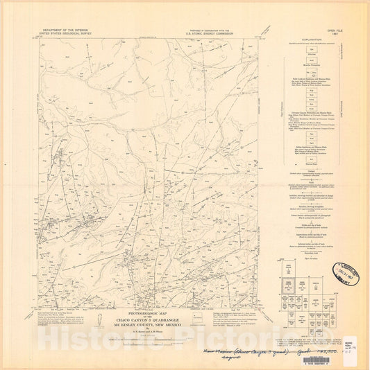 Map : Photogeologic map of the Chaco Canyon three quadrangle, McKinley County, New Mexico, 1967 Cartography Wall Art :